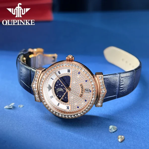 OUPINKE 3216 Original Swiss Quartz Movement Watch for Woman Full Diamond Women's Watches Leather Strap Waterproof Ladies Watches - Image 2