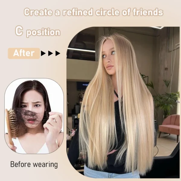 Synthetic wig linen long straight hair with bangs long curly hair ponytail extensions dirty braids Halloween Christmas gifts - Image 5