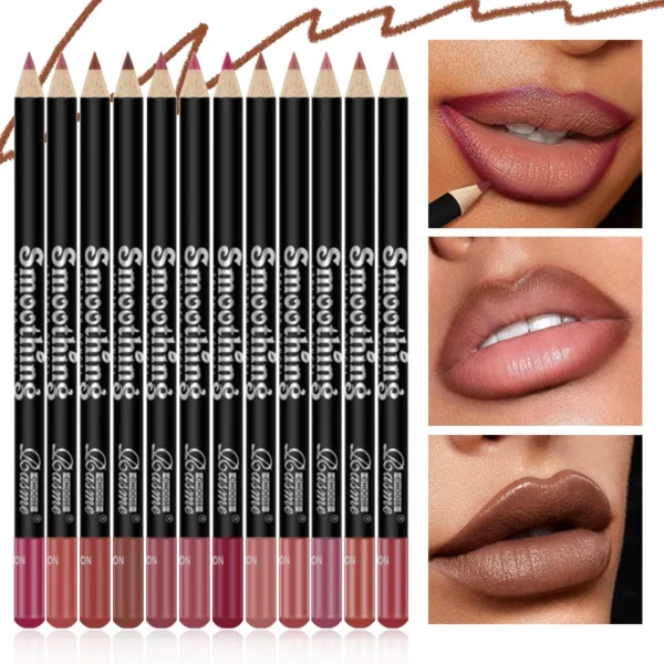 12pcs Lip Liner Pen 12 Colors Professional Lip Liner Pencil and Matte Lip Non-stick Cup Nude Lipstick Pencil SET - Image 4