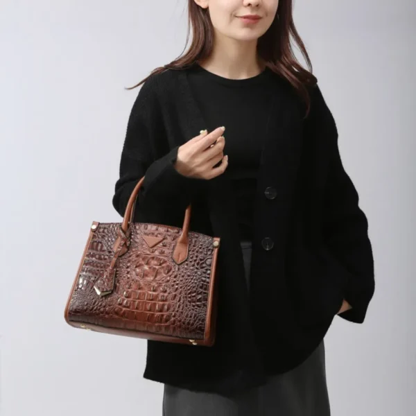 Women's Large Top-Handle Bag Vintage Crocodile Designer Shoulder Bag Quality Leather Crossbody Bag Messenger Commuter Sac A Main - Image 2