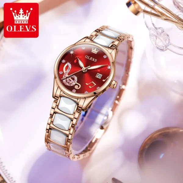 OLEVS Watch 3605 Women Original Luxury Quartz Watch For Women Waterproof Luminous Ceramic Strap Date Ladies Watch Gifts Reloj ﻿