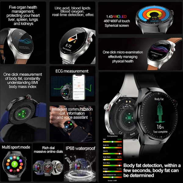 2025 New Blood Lipids Uric Acid Blood pressure Smart Watch Men ECG+PPG Fitness Tracker Clock Heart Rate Bluetooth call Smartwatc - Image 4