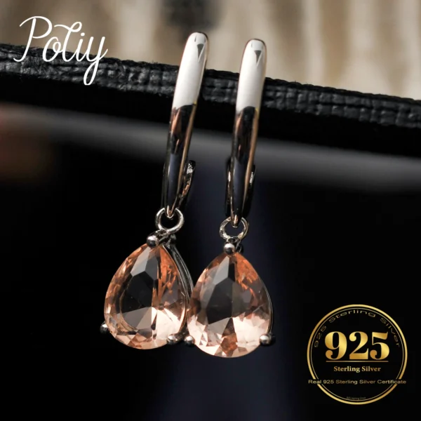 Potiy 2ct 5A Pear Shape Cubic Zirconia Morganite Pink Solitaire Dangle Drop Earrings Gift For Her 925 Sterling Silver