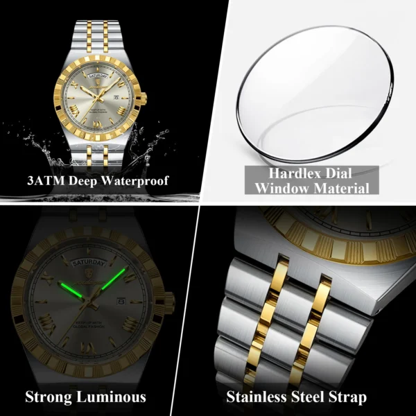 POEDAGAR Classic Business Watches For Men Week Date Waterproof Luminous Men Watch Stainless Steel Quartz Luxury Men's Wristwatch - Image 4