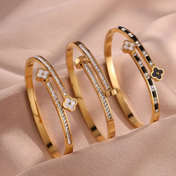 Yupsk 3Pcs/Set Stainless Steel Four-leaf Flower Nail Head Open Bracelet Bnagles for Women Female Aesthetic Jewelry Gift