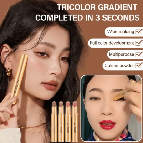 3-in-1 Eyeshadow Stick with Shimmer Tone, Waterproof Sweatproof Long-Lasting Eye Shadow Pencil for Blending and Vibrant Color