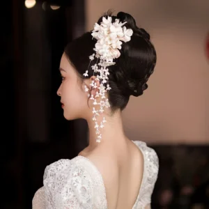 Flower Hair Barrettes Bridal Wedding Tiara Flower Pearl Tassel Hairpin Wedding Hair Accessories