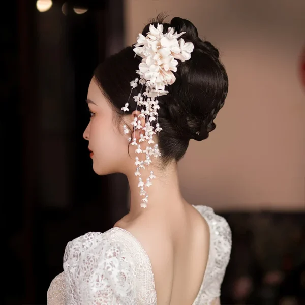 Flower Hair Barrettes Bridal Wedding Tiara Flower Pearl Tassel Hairpin Wedding Hair Accessories