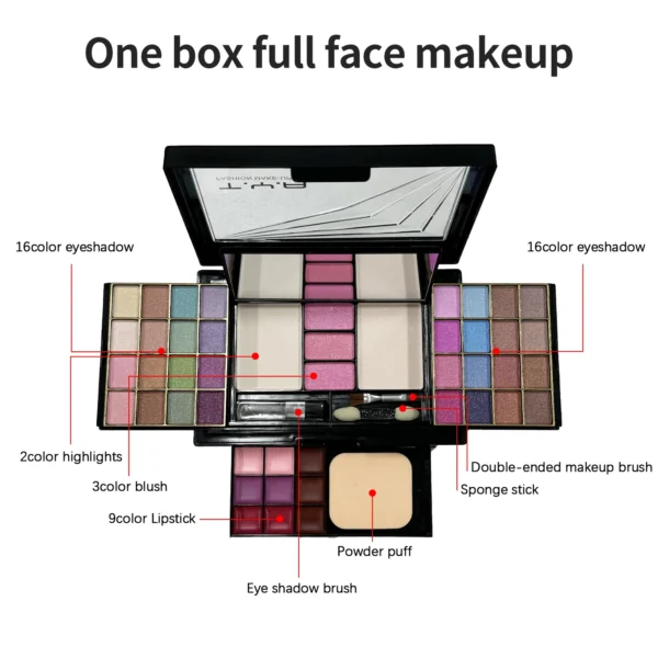 TYA Makeup set 46 colors Pearl eye shadow Powder puff Powder blusher Lip gloss set combination T6145 - Image 2