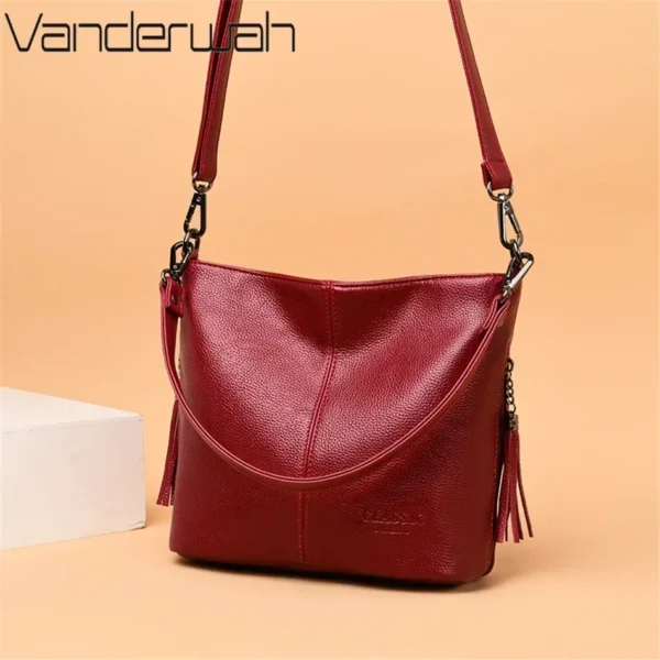 Genuien Tassels Ladies Hand Crossbody Bags For Women Leather Luxury Purses And Handbags Women Shoulder Bags Designer Bucket Sac - Image 2