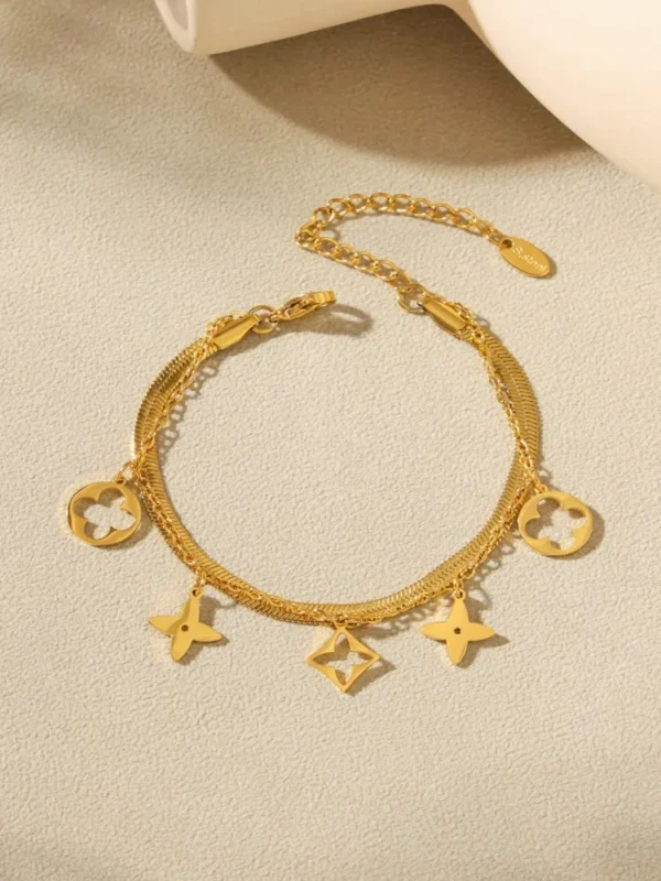 Two-layer Charms Anklets Bracelets Necklaces For Women 18k Gold Plated Stainless Steel Necklace Bracelet Ankle Chain Jewelry Set - Image 2