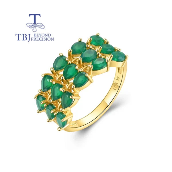 Vintage gorgeous designer Natural green agate gemstone ring Light luxury women and girl anniversary & Birthday & holiday gift