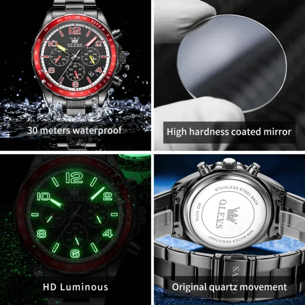 OLEVS ATY714 Mens Watch Classic Fashion Original Quartz Watch Waterproof Luminous Multifunctional Chronograph Watch With Box - Image 4
