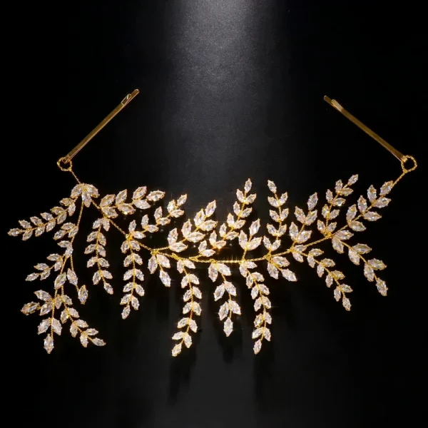 Luxury Bridal Headpiece Wedding Hair Clips Cubic Zirconia Leaf Bride Tiaras Headband Women Prom Bride Hair Pieces Headdress - Image 5