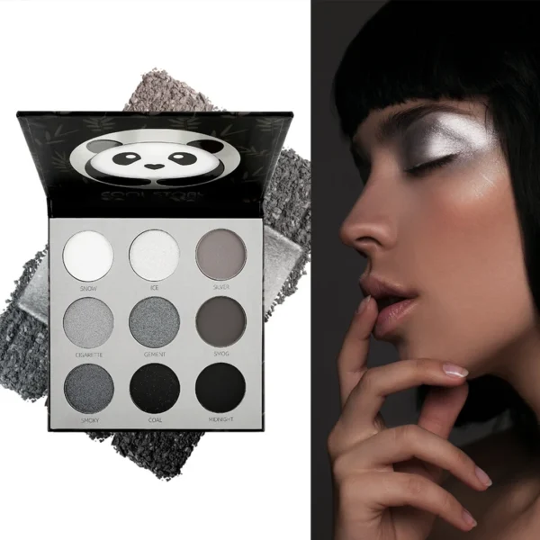 9 Color Eyeshadow Palette Panda Punk Metal Dark Grey Matte Smoky Eyes Makeup Palette Long Lasting Highly Pigmented Waterproof