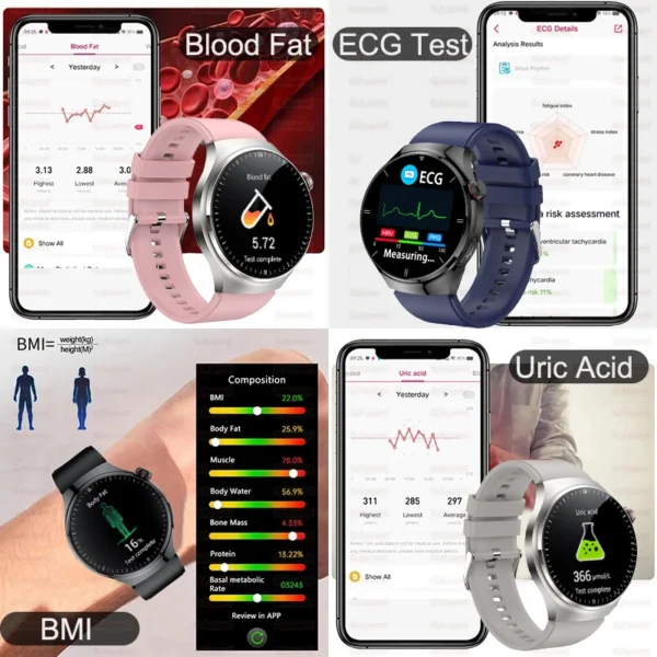 2025 New Blood Lipids Uric Acid Blood pressure Smart Watch Men ECG+PPG Fitness Tracker Clock Heart Rate Bluetooth call Smartwatc - Image 6