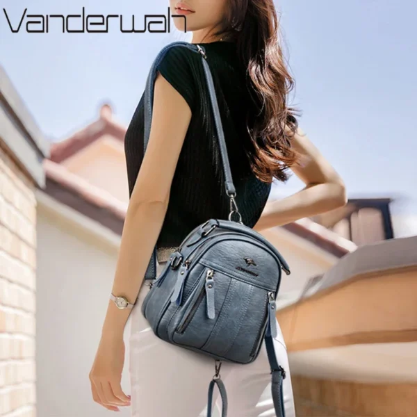 4 In 1 Leather Backpacks Multifunction Female Shoulder Bag Fashion Ladies Small Backpack Travel Bags for Girls New Messenger Sac - Image 2
