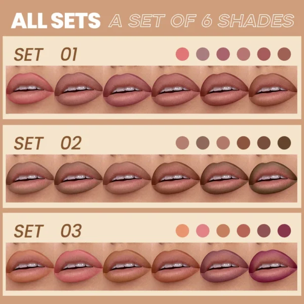 6Pcs Waterproof Lip Liner Set - Water-Resistant, Matte Finish Crayon Lip Pencils Non-Smudging & Easy-to-Apply with Sharpener - Image 2