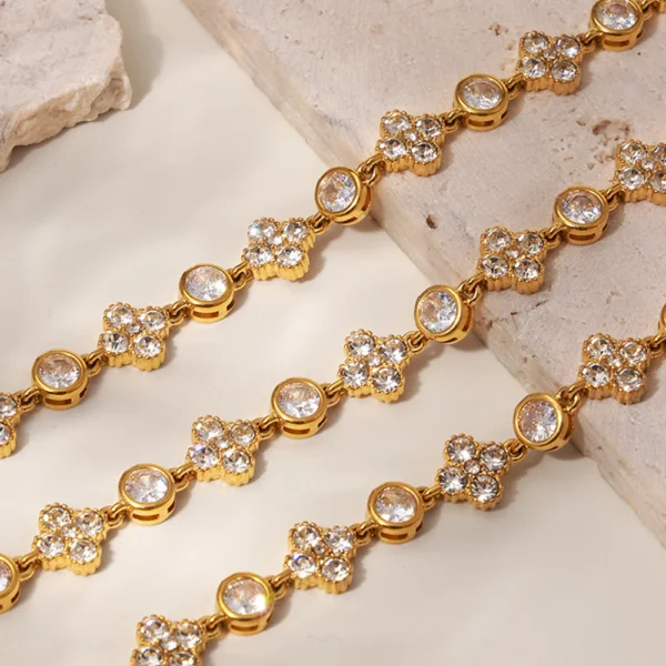Nivora 16CM Stainless Steel Wrist Chain Bracelets Bling Cubic Zircon Flower Charm Bracelets For Women Golden Waterproof Jewelry - Image 5