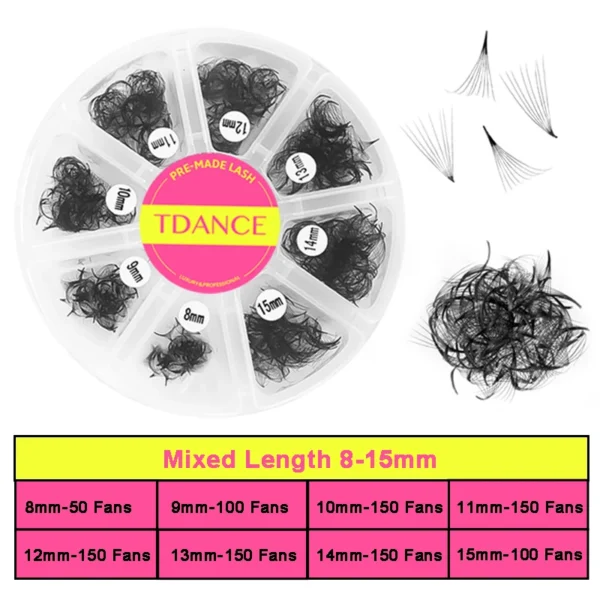 TDANCE 1000 Fans Loose Fan Mixed Length Pointy Base Premade Fans Sharp Thin Slim Medium Stem Volume Russian Eyelashes Extensions - Image 3