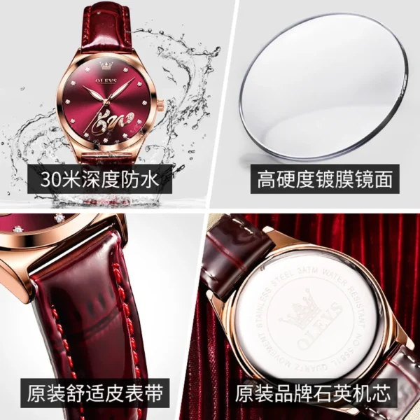 OLEVS 5581 Original Quartz Watch for Women Fashion Leather Strap Zircon Scale Rose Gold Bezel Waterproof Luxury Women's Watches - Image 5