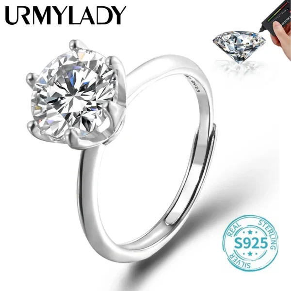 URMYLADY GRA Certified 1-3CT Moissanite Ring VVS1 Lab Diamond Adjustable Ring for Women Engagement Promise Wedding Band Jewelry