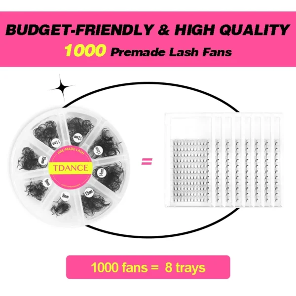 TDANCE 1000 Fans Loose Fan Mixed Length Pointy Base Premade Fans Sharp Thin Slim Medium Stem Volume Russian Eyelashes Extensions - Image 4