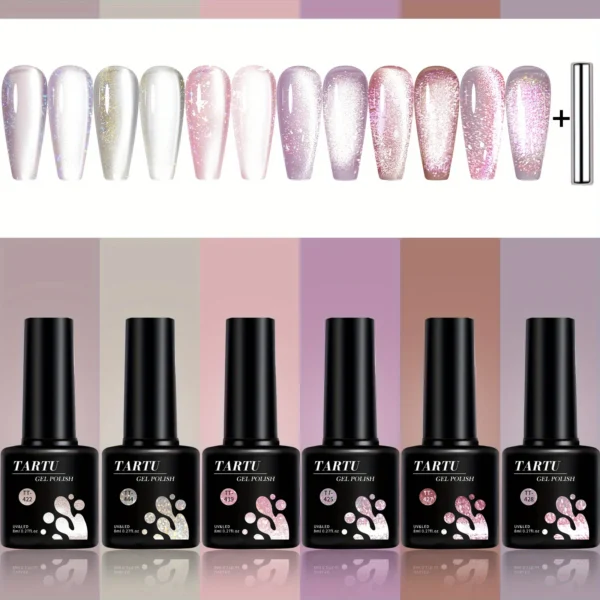 TARTU 6pcs 8ml Cat Eye Gel Nail Polish Set, 6 Colors Gel Polish Kit, Soak Off for Uv/Led, for Salon and Nail Art DIY At Home - Image 2