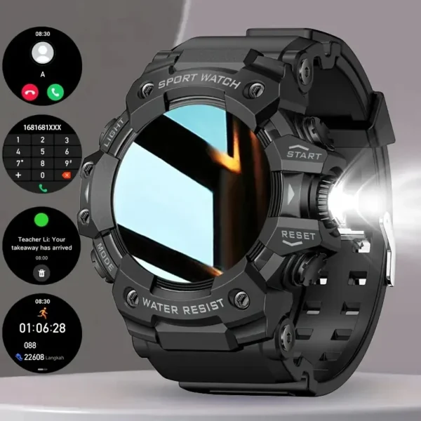 Military Outdoor Sports Watch Men 100+Sports Flashlight Compass Heart rate Bluetooth Call Waterproof Smart Watch For Android iOS