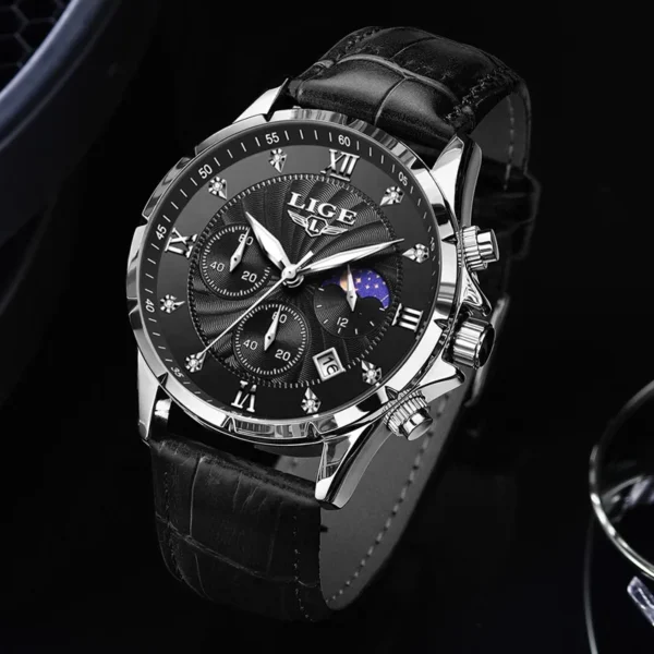 New Mens Watches LIGE Top Brand Luxury Leather Casual Quartz Watch Men's Sport Waterproof Clock Watch Relogios Masculino+Box - Image 2