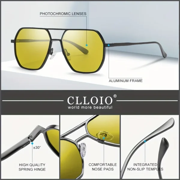 CLLOIO Anti-glare Day Night Vision Glasses Men Women Polarized Driving Sun Glasses Square Aluminum Photochromic Sunglasses UV400 - Image 4