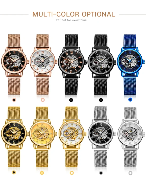2024 High End Luxury Brands Steel Skeleton Mechanical Woman Watch Ladies Watches Stainless Steel Fashion Women's Wristwatch - Image 4