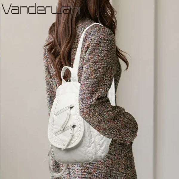 White Backpack For Women Small Shoulder Bag Multi-pocket Rucksack Ladies High Quality Soft Leather Sac A Dos Casual Teenager Bag - Image 3