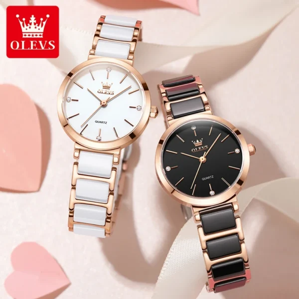 OLEVS 5877 Japan Quartz Movement Woman Watch Simple Elegant Luxury Rose Gold Ceramics Strap Waterproof Ladies Dress Wristwatch - Image 2