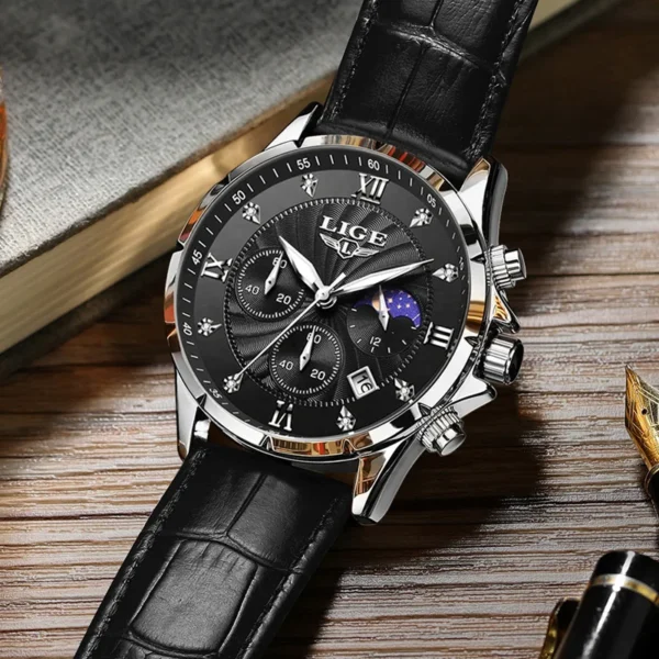 New Mens Watches LIGE Top Brand Luxury Leather Casual Quartz Watch Men's Sport Waterproof Clock Watch Relogios Masculino+Box - Image 4