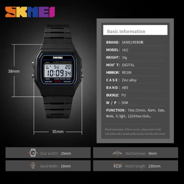 SKMEI 1412 Women Digital Watch Couple Countdown Waterproof Sports Date Week Female Wristwatches Girl Clock 1328 Relogio Feminino - Image 6