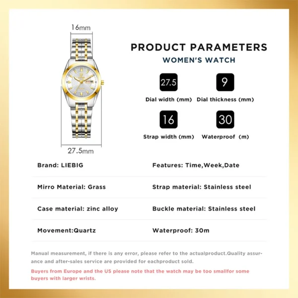 Luxury Ladies Fashion Watch Stainless Steel Time Date Waterproof Quartz Wristwatches Clock For Women Reloj Hombre - Image 6