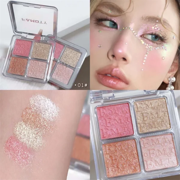 4 Colors Diamond Highlighter Powder Palette Glitter Face Contour Brighten Makeup Shimmer Ultra-concentrated Illuminate Cosmetic - Image 5