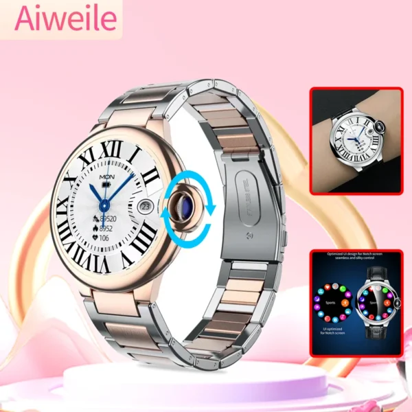 Aiweile New Fashion AW28 Smart Watch For Men Women's Wristwatch Connected Watch Steel Leather Strap Bluetooth Calls For Gift