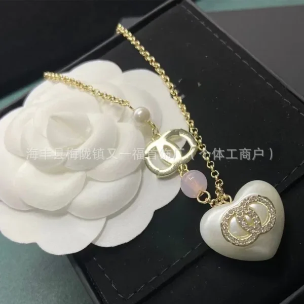 2025 Trend DIY Sterling Silver Double C White Peach Heart Simple Necklace Versatile Fashion High-end Collarbone Chain for Women - Image 3