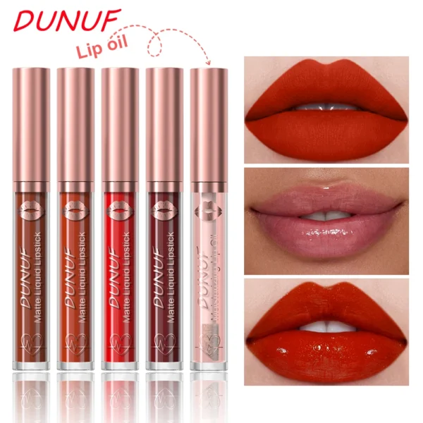 DUNUF Lip Gloss And Lip Oil Set 2-Piece Long-Lasting Waterproof Matte Moisturizing Non-Fading Lipstick Collection - Image 5