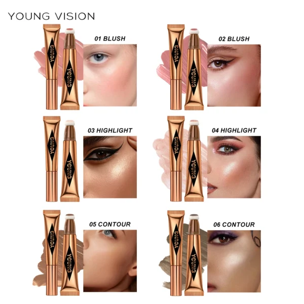 YOUNG VISION air cushion, powder blusher, high gloss stick, makeup liquid, rouge, 6 colors optional - Image 6