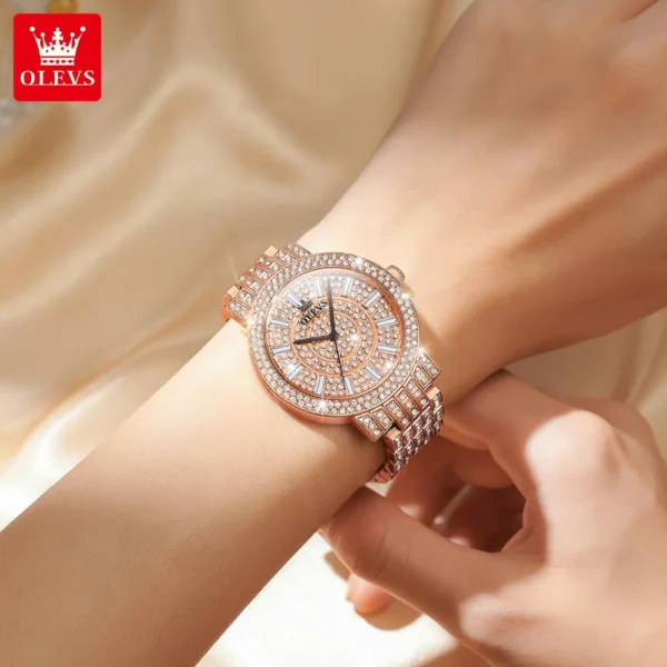 OLEVS 9904 Full Diamond Luxury Quartz Watch for Women Elegant Fashion Rose Gold Stainless Steel Waterproof Ladies Wristwatches - Image 3