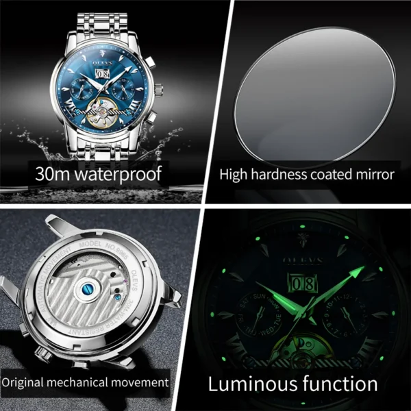 OLEVS 9965 Mens Watch Classic Hollow Out Automatic Mechanical Watch Original Movement Waterproof Luminous Calendar Year Moon - Image 5