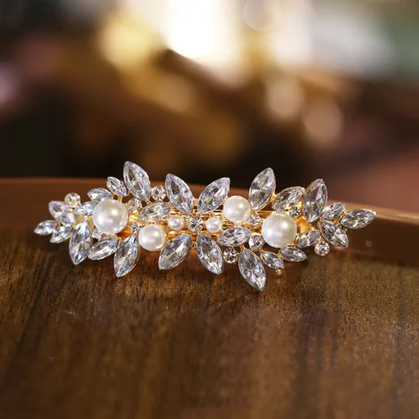 Hot-selling fashion temperament crystal flower spring clip women's metal horizontal clip one-line clip top clip hair accessories - Image 2