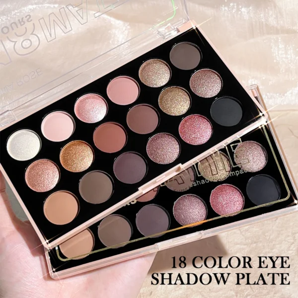 18-Color Eyeshadow Palette – Pearlescent, Matte, Fine Shimmer, Glitter, Earth Tones, Long-Lasting, High-Performance - Image 3