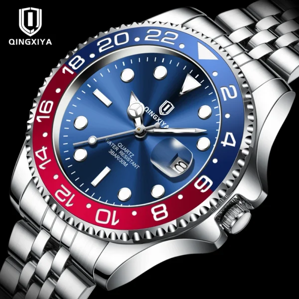 QINGXIYA Classic Mens Watch Ghost Series Stainless Steel Waterproof Calendar Clock Business Luxury Quartz Watch Reloj Hombre