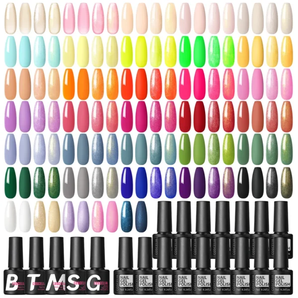 COSCELIA 35 Colors Gel Nail Polish Set with Base Coat Matte Glitter Top Coat Kit Semi Permanent Gel Polish Nail Art Manicure Kit - Image 3
