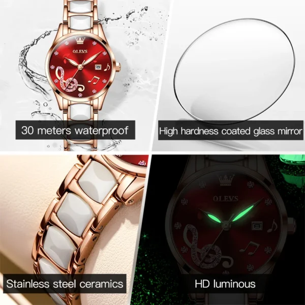 OLEVS Watch 3605 Women Original Luxury Quartz Watch For Women Waterproof Luminous Ceramic Strap Date Ladies Watch Gifts Reloj ﻿ - Image 6