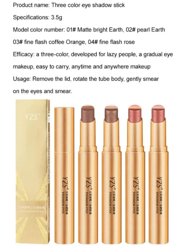 3-in-1 Eyeshadow Stick with Shimmer Tone, Waterproof Sweatproof Long-Lasting Eye Shadow Pencil for Blending and Vibrant Color - Image 2